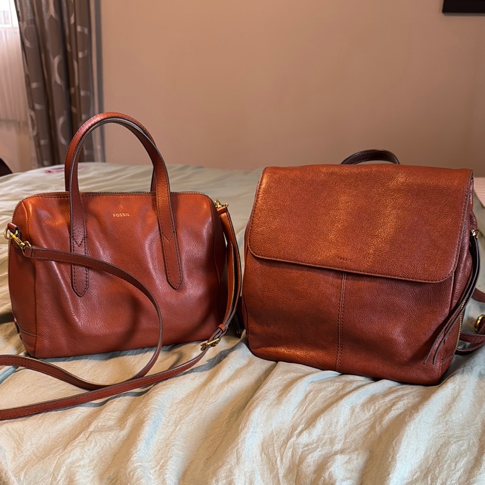 Bundle Fossil Satchel & backpack handbags saddle brown